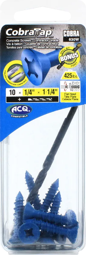 1/4"x1-1/4" Flat Head CobraTap Concrete Screws (10 Pack)