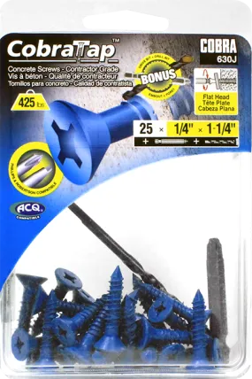 1/4"x1-1/4" Flat Head CobraTap Concrete Screws (25 Pack)