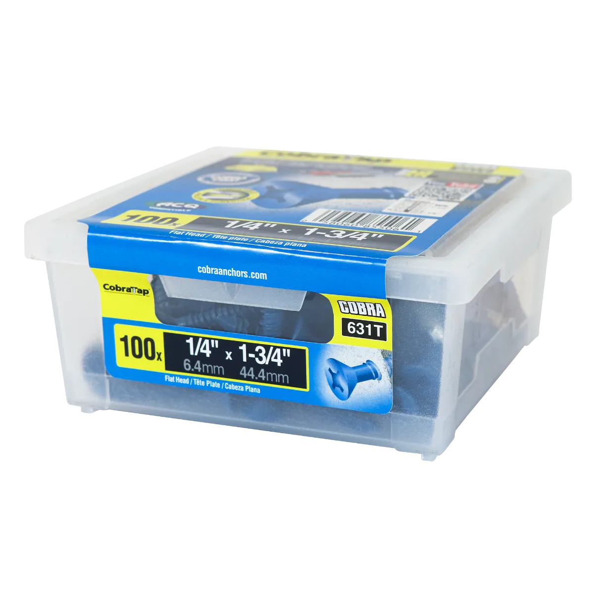 1/4"x1-3/4" Flat Head CobraTap Concrete Screws (100/Box)