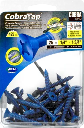 1/4"x1-3/4" Flat Head CobraTap Concrete Screws (25 Pack)