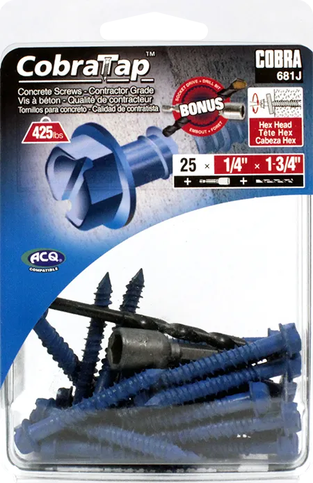 1/4"x1-3/4" Hex Head CobraTap Concrete Screws (25 Pack)