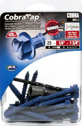 1/4"x1-3/4" Hex Head CobraTap Concrete Screws (25 Pack)