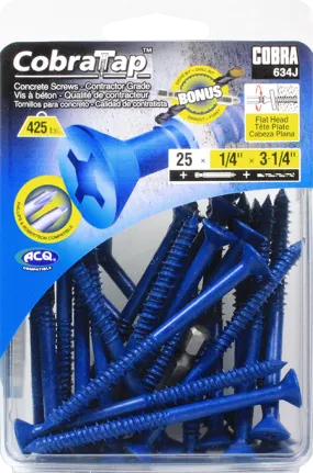 1/4"x3-1/4" Flat Head CobraTap Concrete Screws (25 Pack)