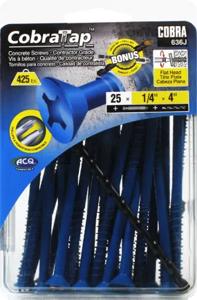 1/4"x4" Flat Head CobraTap Concrete Screws (25 Pack)