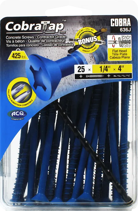 1/4"x4" Flat Head CobraTap Concrete Screws (25 Pack)