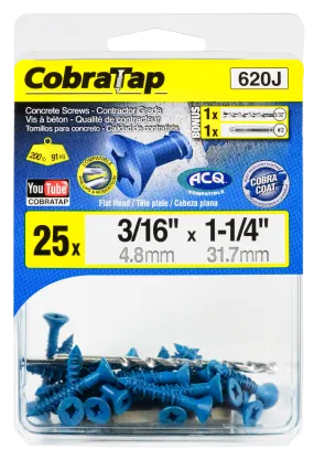 3/16"x1-1/4" Flat Head CobraTap Concrete Screw (25 Pack)