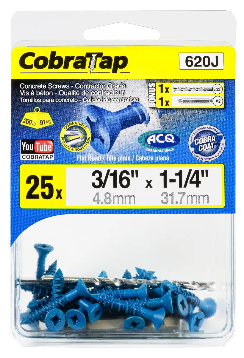 3/16"x1-1/4" Flat Head CobraTap Concrete Screw (25 Pack)