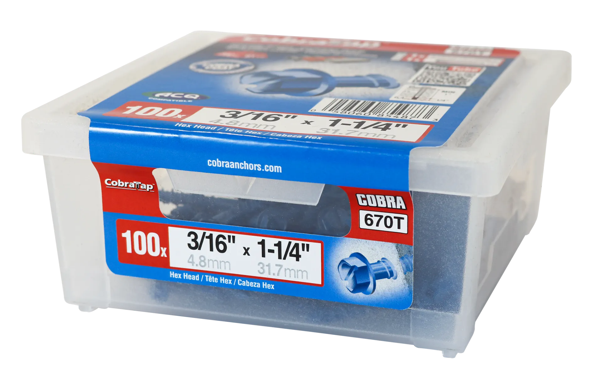 3/16"x1-1/4" Hex Head CobraTap Concrete Screws (100/Box)