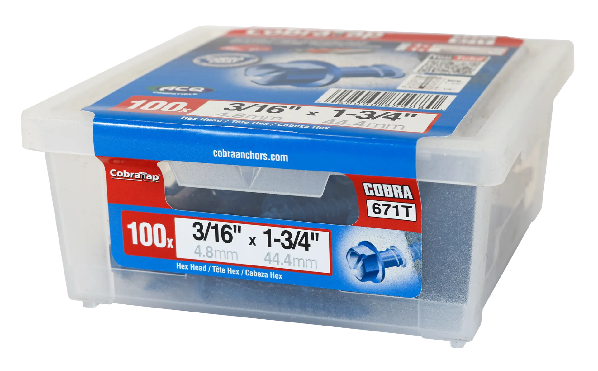 3/16"x1-3/4" Hex Head CobraTap Concrete Screws (100/Box)