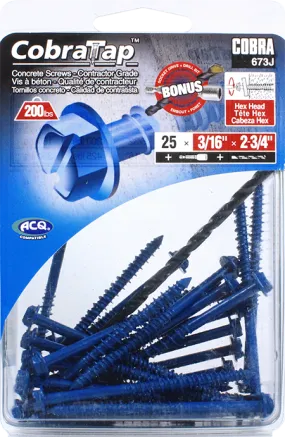 3/16"x2-3/4" Hex Head CobraTap Concrete Screws (25 Pack)