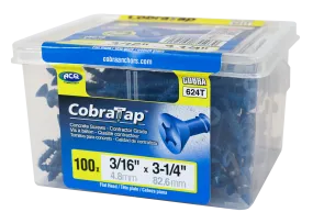 3/16"x3-1/4" Flat Head CobraTap Concrete Screws (100/Box)