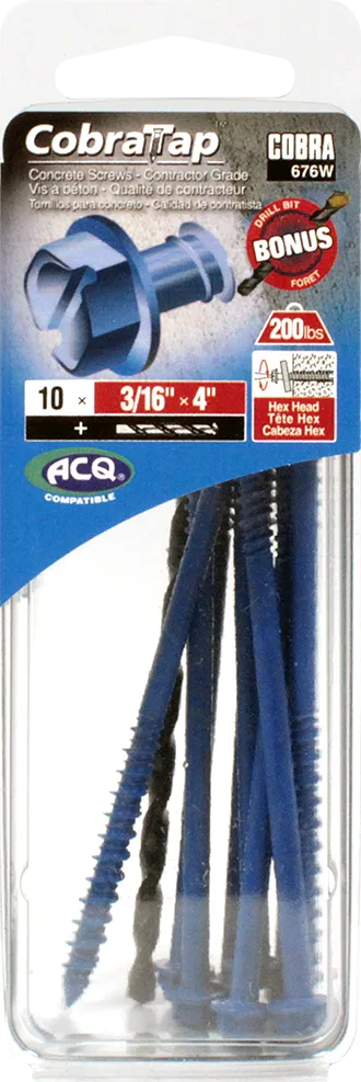 3/16"x4" Hex Head CobraTap Concrete Screws (10 Pack)