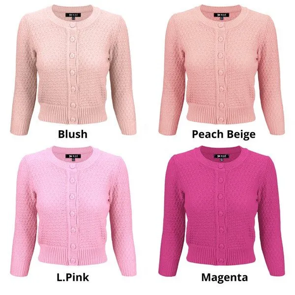 3/4 Sleeve Cute Pattern Cropped Cardigan Sweater