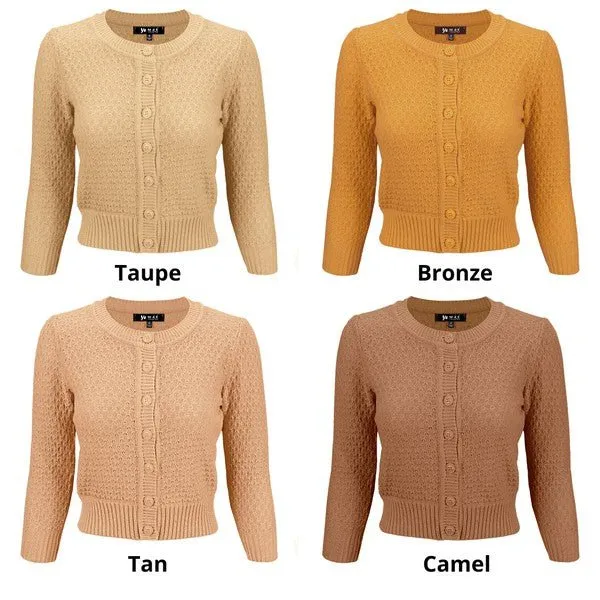 3/4 Sleeve Cute Pattern Cropped Cardigan Sweater