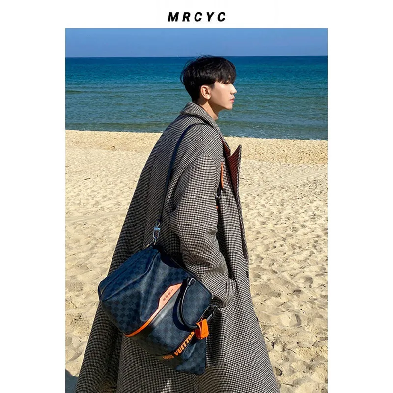Advbridge masculine men Myq Japanese Plaid Woolen Coat Men's Mid-Length Korean Style Trendy Autumn and Winter Windbreaker Loose Casual Coat