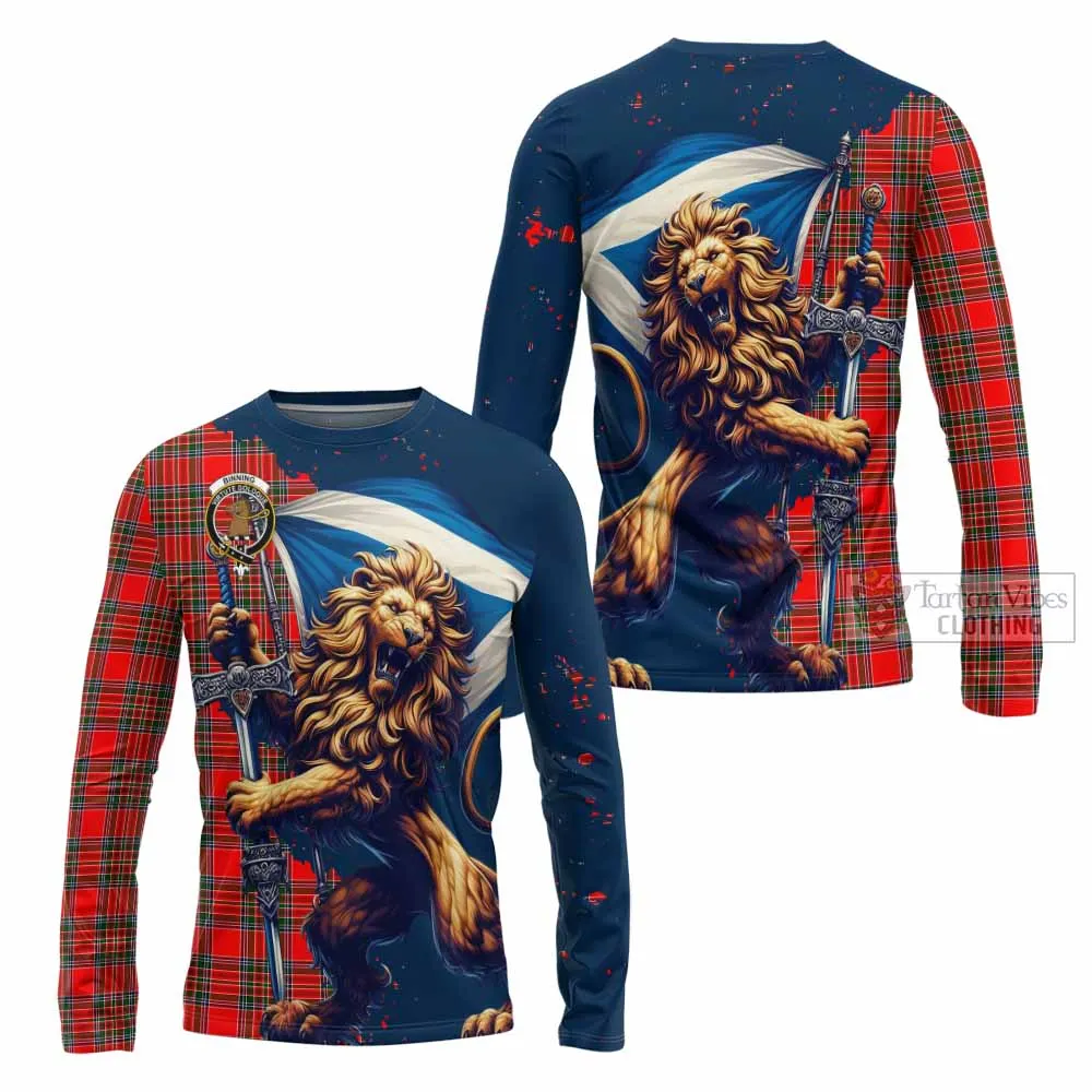 Binning Tartan Family Crest Long Sleeve T-Shirt with Scottish Majestic Lion