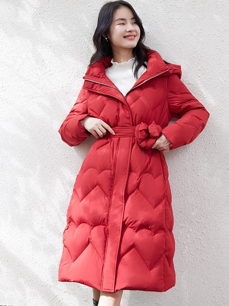 Black Long Goose Down Coat (With Waist Pack)