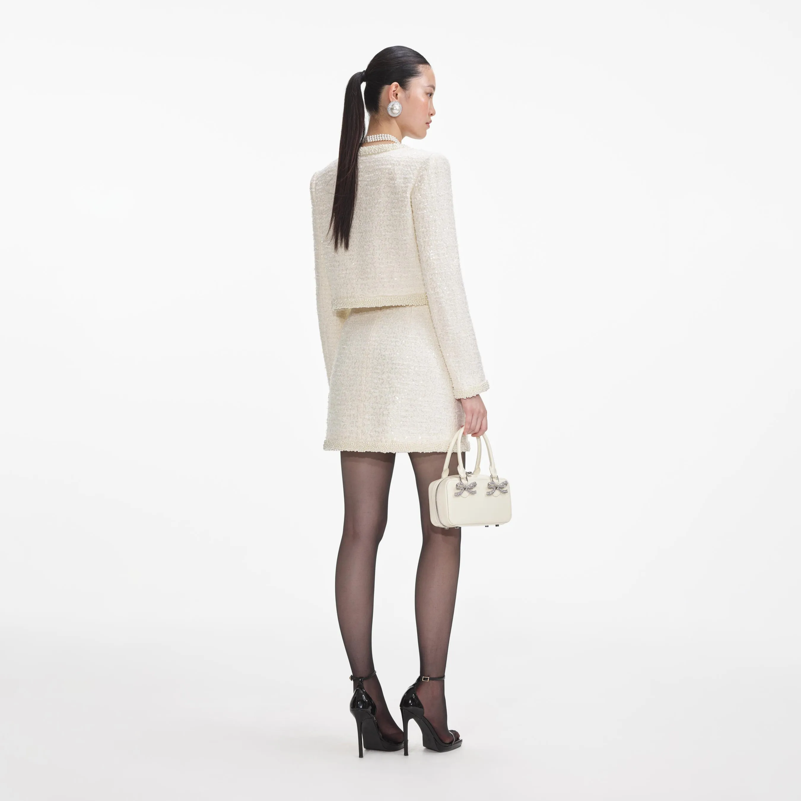 Boucle Pearl Trim Jacket - Cream
