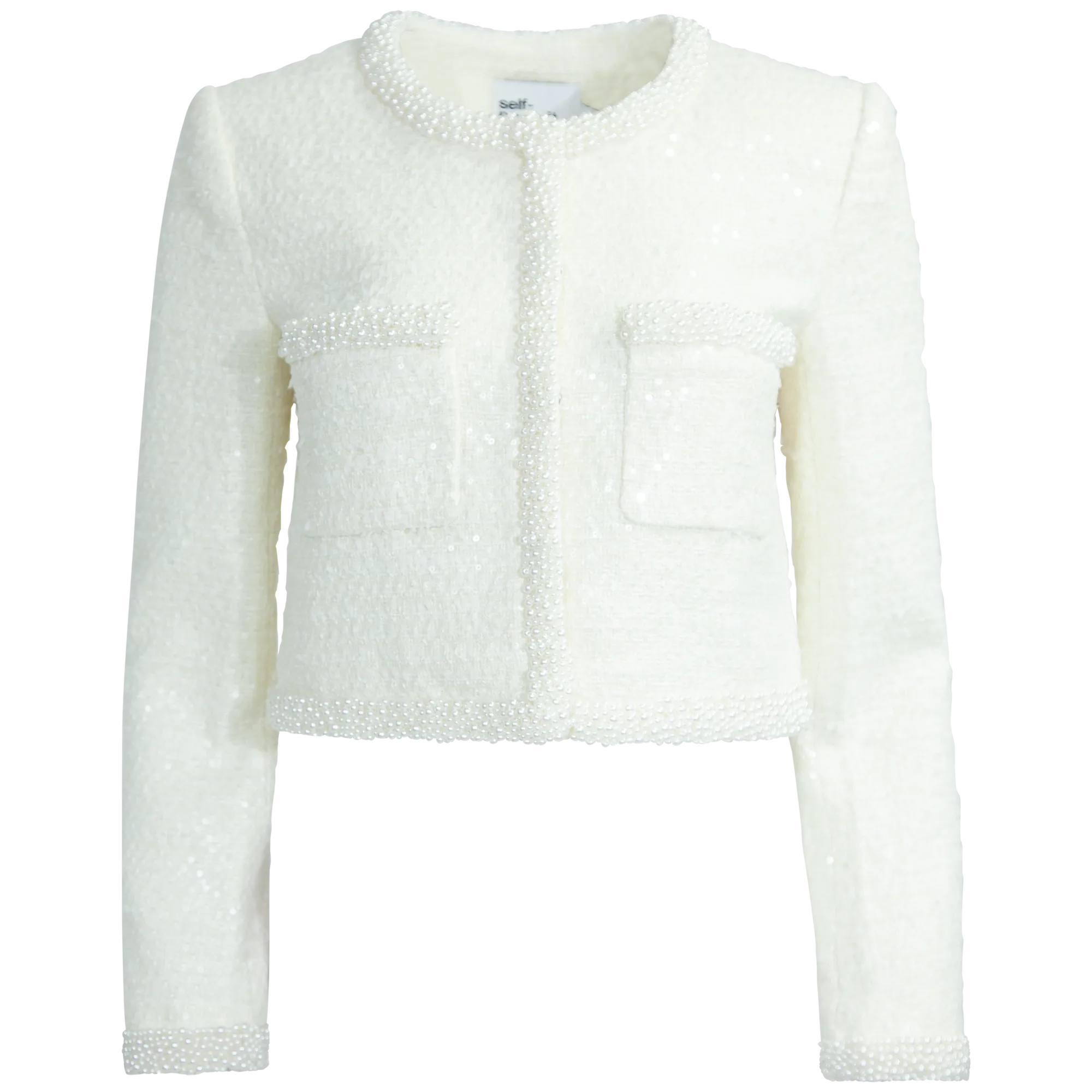Boucle Pearl Trim Jacket - Cream