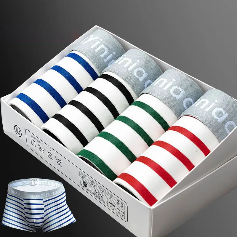 Boxes Of 4 Men's Cotton Striped Printed Boxer Boxers Full Cotton Explosion Style