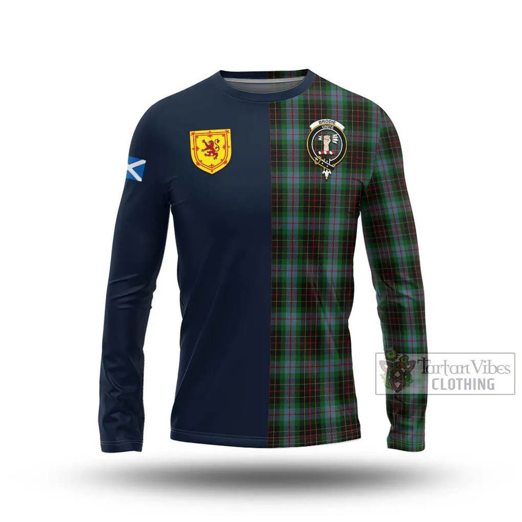 Brodie Hunting Tartan Long Sleeve T-Shirt Alba with Scottish Lion Royal Arm Half Style