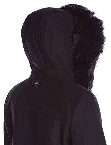 Calvin Klein Women's Wool Coat with Pu Trim, Black, M