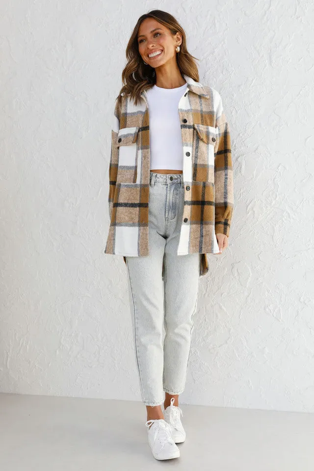 Camel Tartan Plaid Shacket