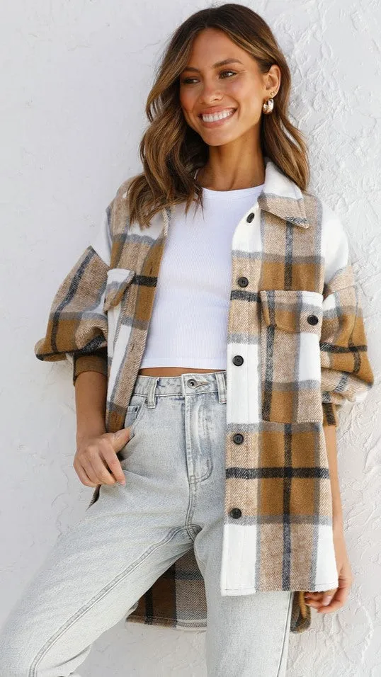 Camel Tartan Plaid Shacket