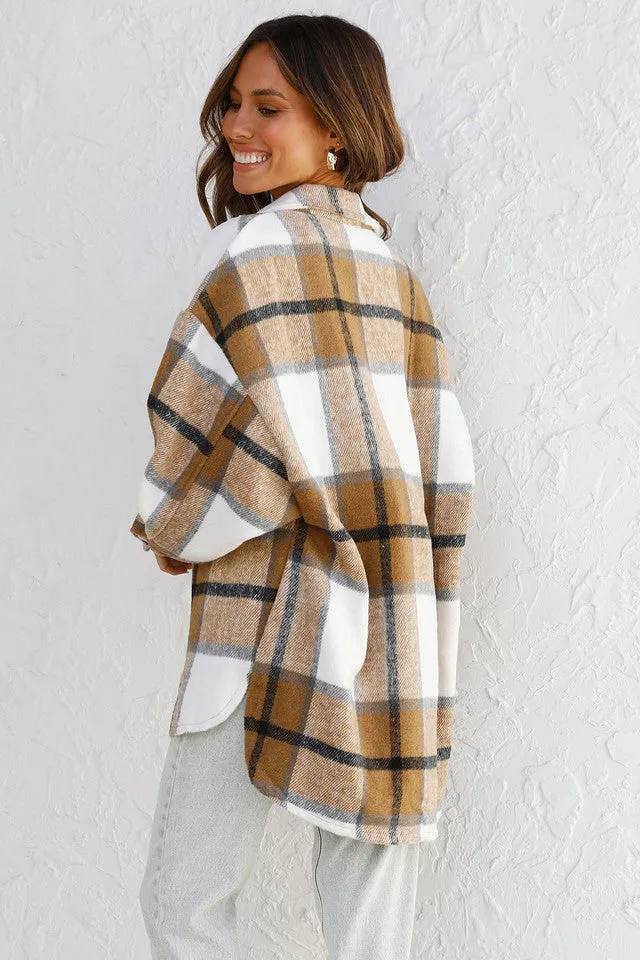 Camel Tartan Plaid Shacket