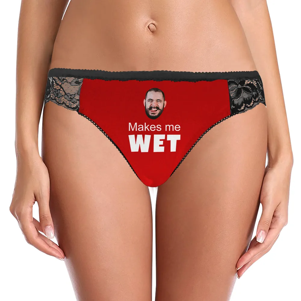 Custom Face Underwear Sexy Lace Make Me Wet Black Panties for Women copy 1