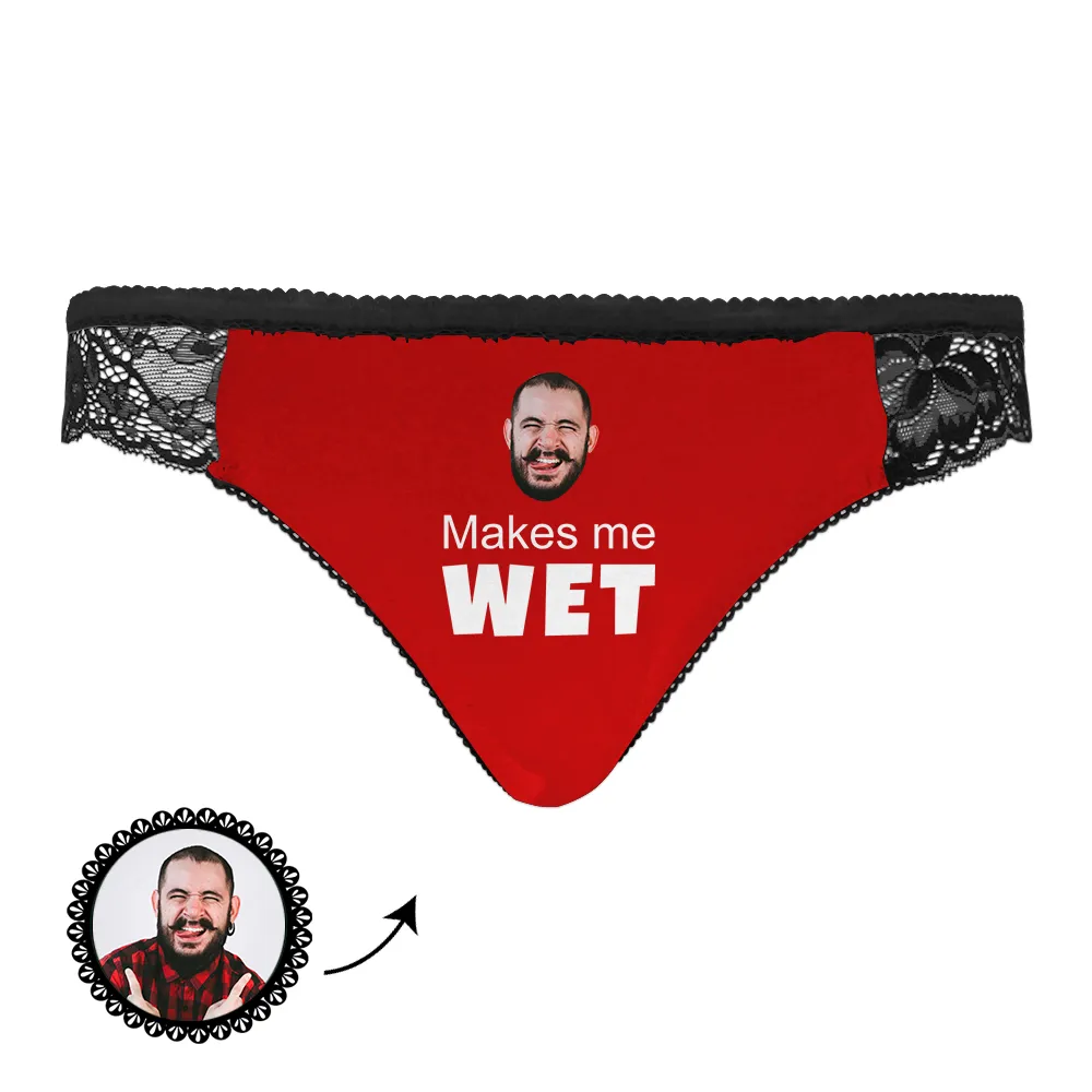 Custom Face Underwear Sexy Lace Make Me Wet Black Panties for Women copy 1