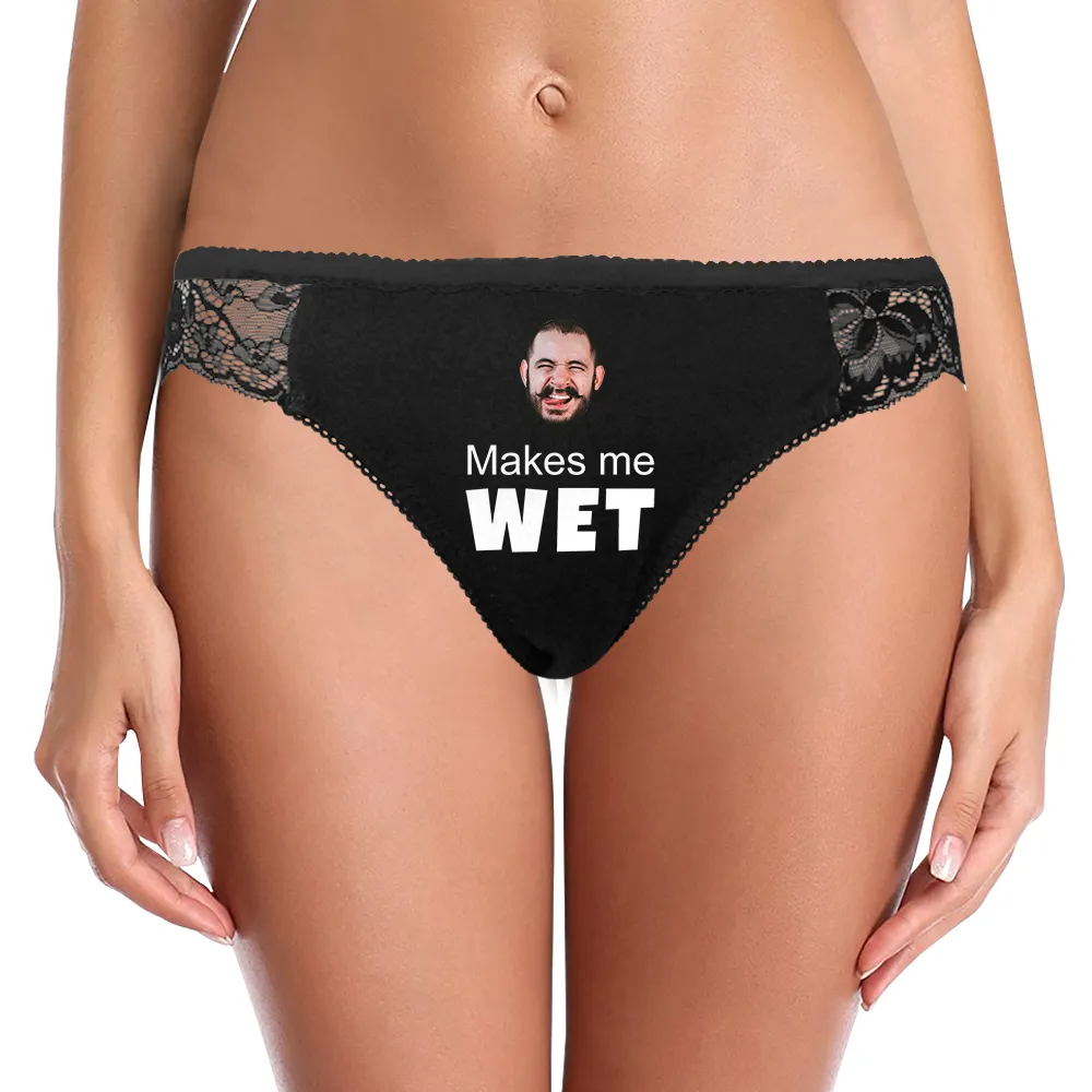Custom Face Underwear Sexy Lace Make Me Wet Black Panties for Women copy 1