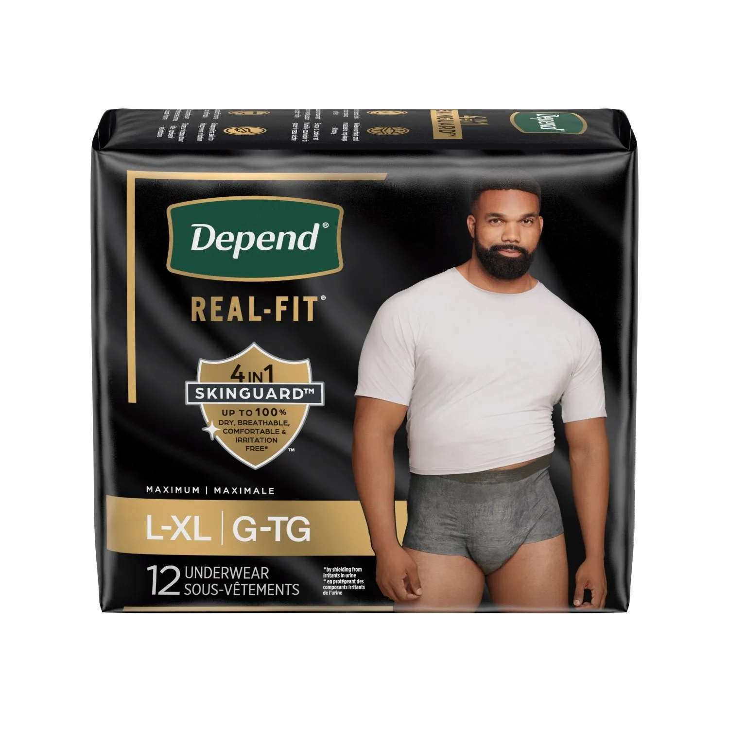 Depend Real Fit Incontinence Underwear for Men, Maximum Absorbency, Black & Grey