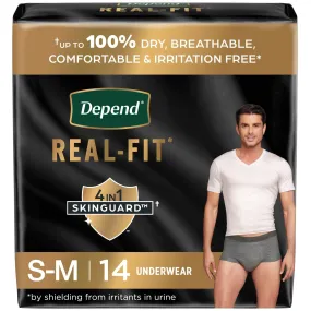 Depend Real Fit Incontinence Underwear for Men, Maximum Absorbency, Black & Grey