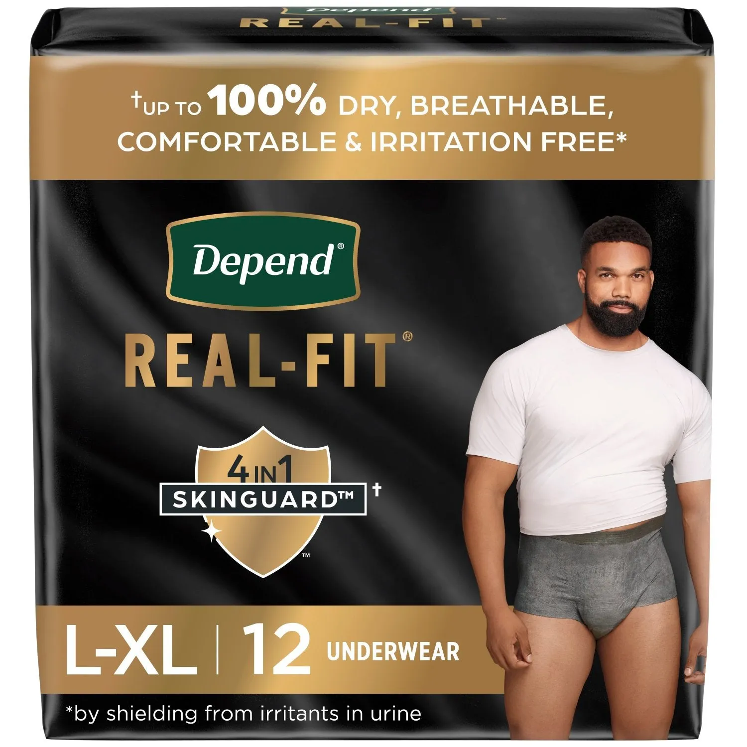 Depend Real Fit Incontinence Underwear for Men, Maximum Absorbency, Black & Grey