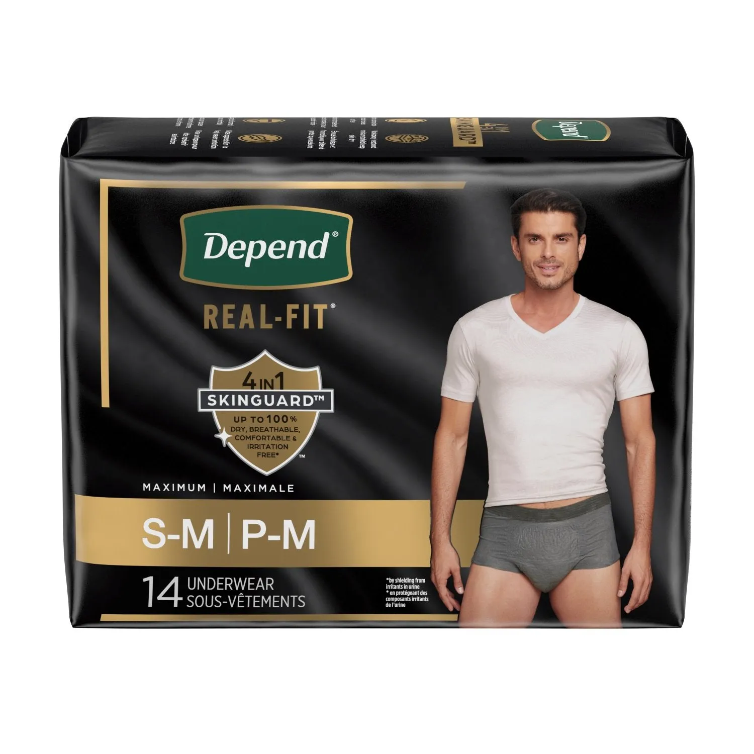Depend Real Fit Incontinence Underwear for Men, Maximum Absorbency, Black & Grey
