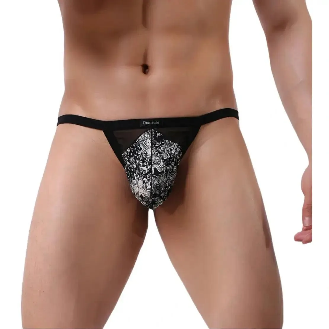 DomiGe Men's T-Back Thong with Transparent Mesh Sexy Underwear