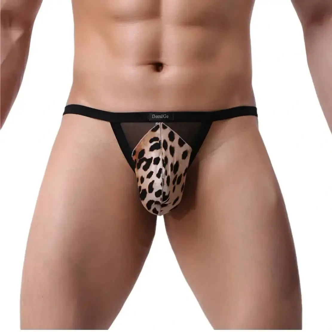 DomiGe Men's T-Back Thong with Transparent Mesh Sexy Underwear