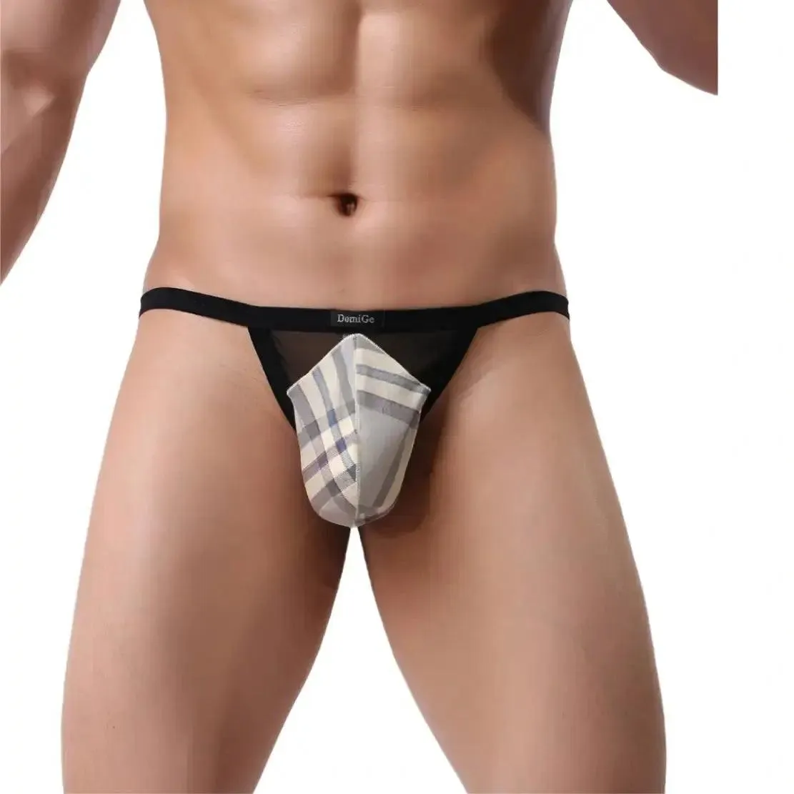 DomiGe Men's T-Back Thong with Transparent Mesh Sexy Underwear
