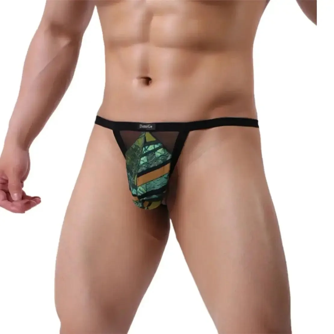 DomiGe Men's T-Back Thong with Transparent Mesh Sexy Underwear