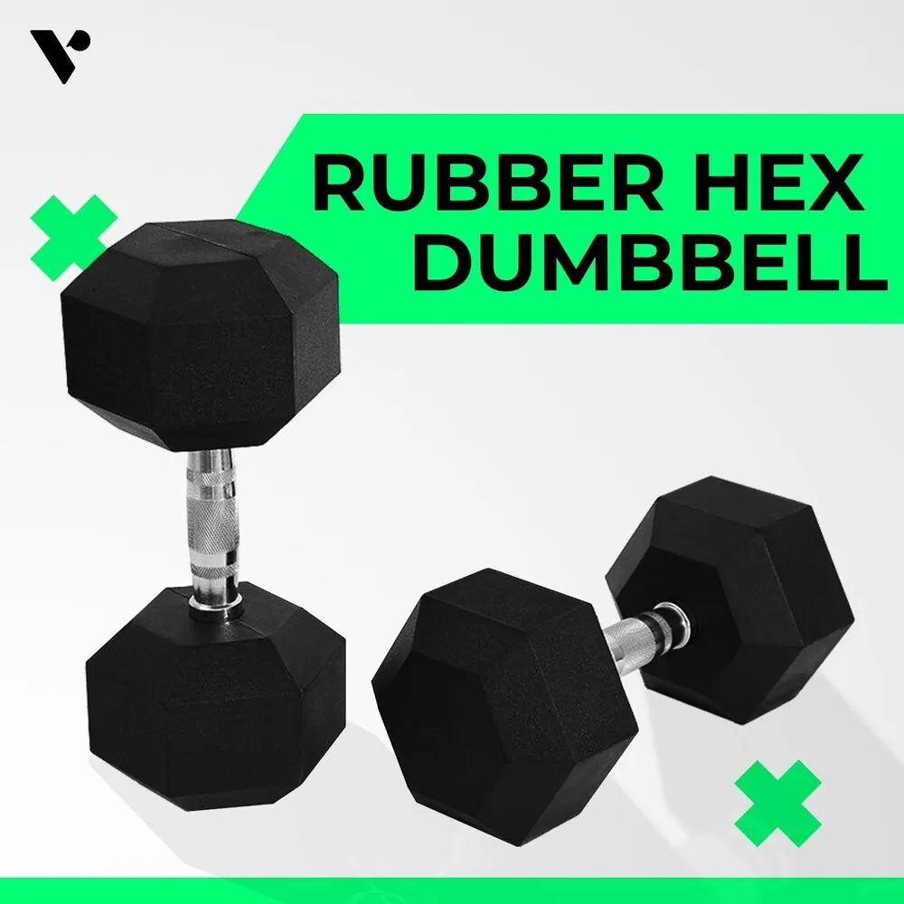 Durable Hex Design Rubber Dumbbells 7.5KG x 2 - Verpeak