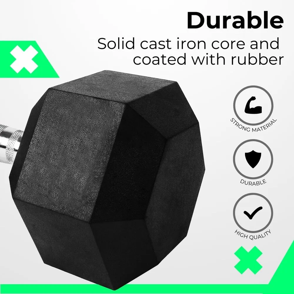 Durable Hex Design Rubber Dumbbells 7.5KG x 2 - Verpeak