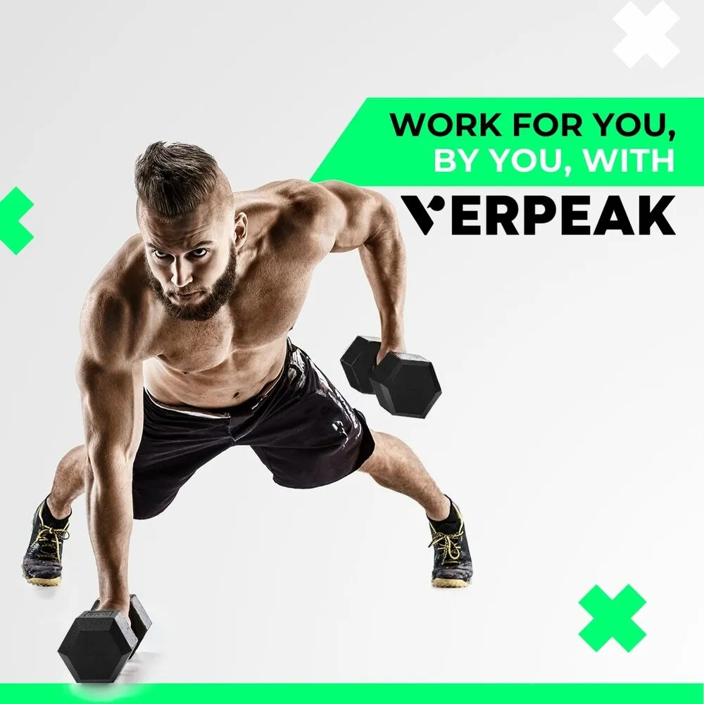 Durable Hex Design Rubber Dumbbells 7.5KG x 2 - Verpeak
