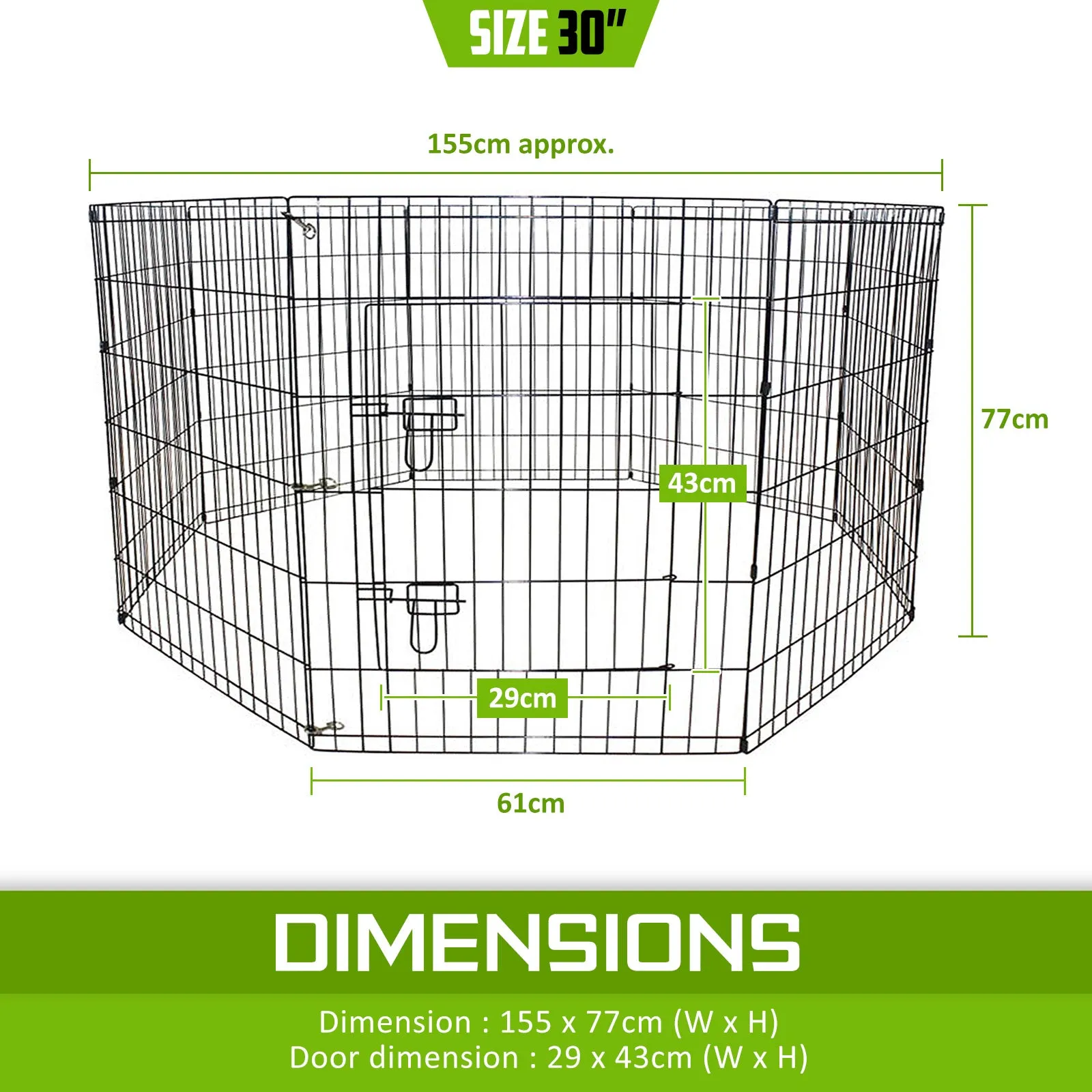 Durable Steel Foldable Pet Playpen 8 Panel 30in by Paw Mate