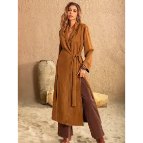 Elevate Your Wardrobe with the Slit Tied Collared Neck Longline Coat