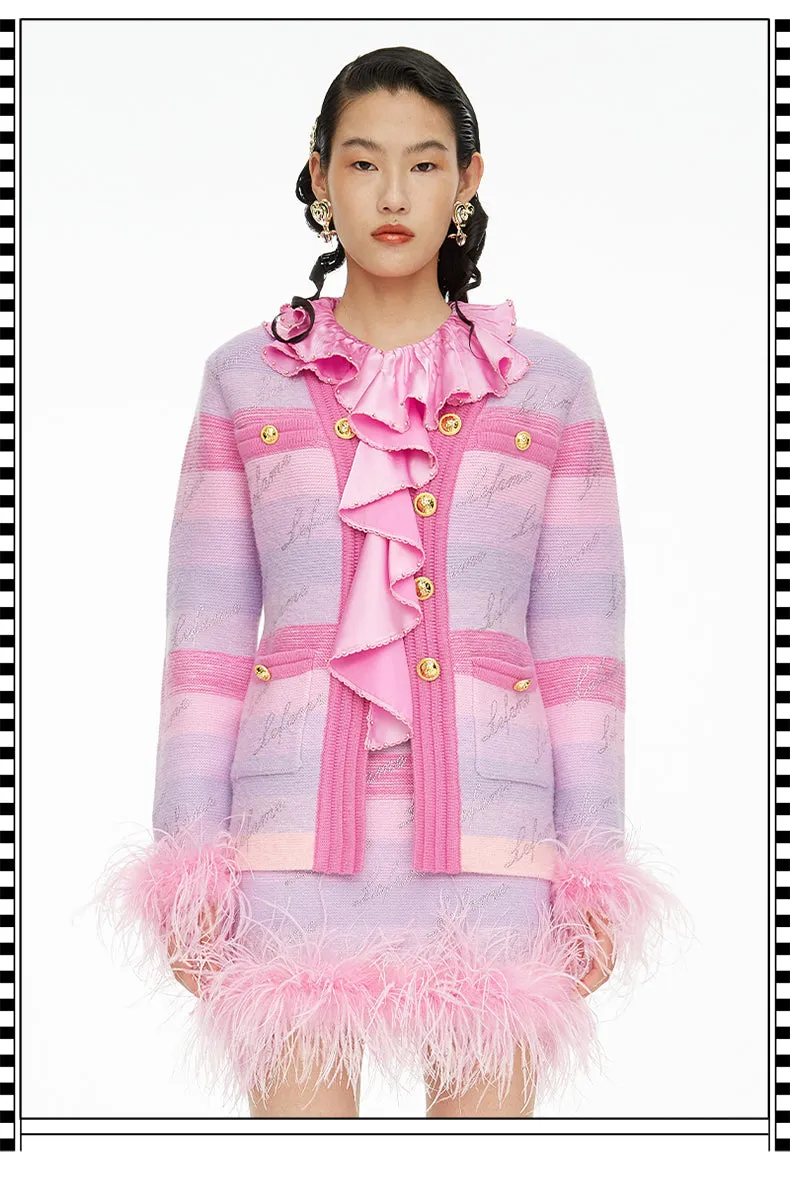 FAME luxury Winter pastel gradient striped diamond embellished-knit cardigan - Fimmia