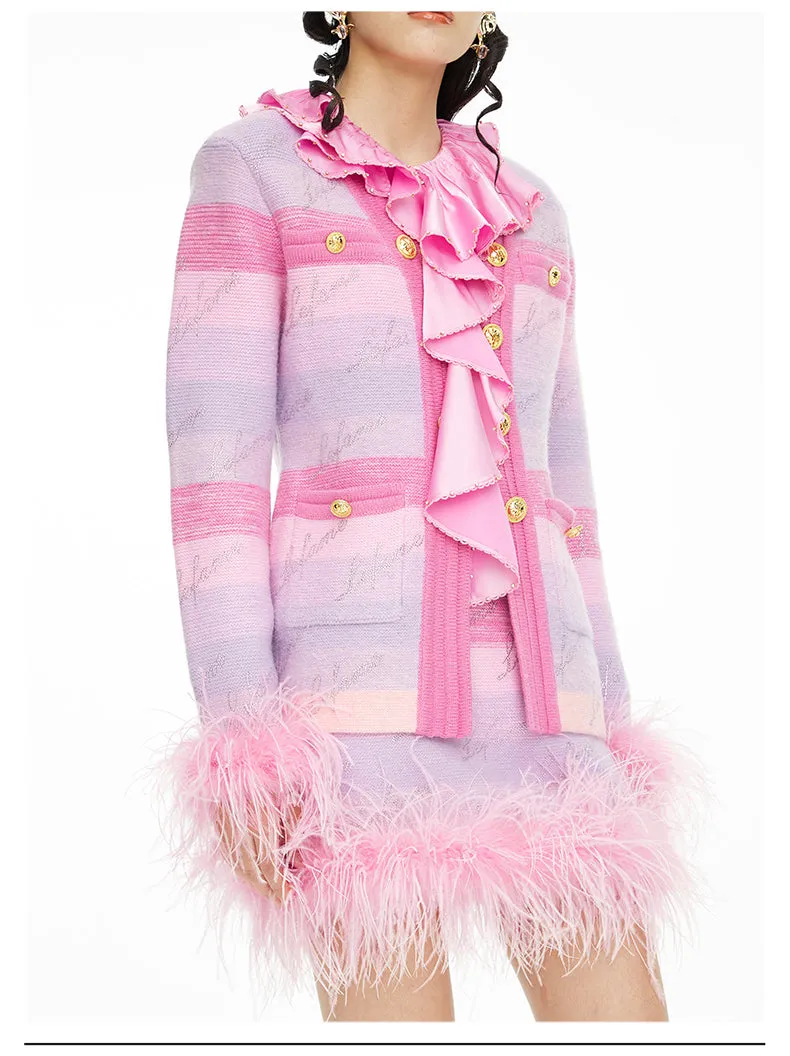 FAME luxury Winter pastel gradient striped diamond embellished-knit cardigan - Fimmia
