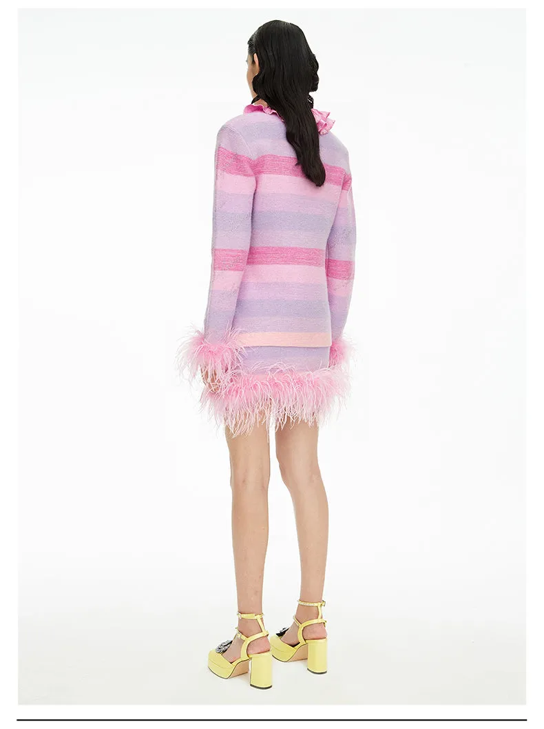 FAME luxury Winter pastel gradient striped diamond embellished-knit cardigan - Fimmia