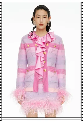 FAME luxury Winter pastel gradient striped diamond embellished-knit cardigan - Fimmia