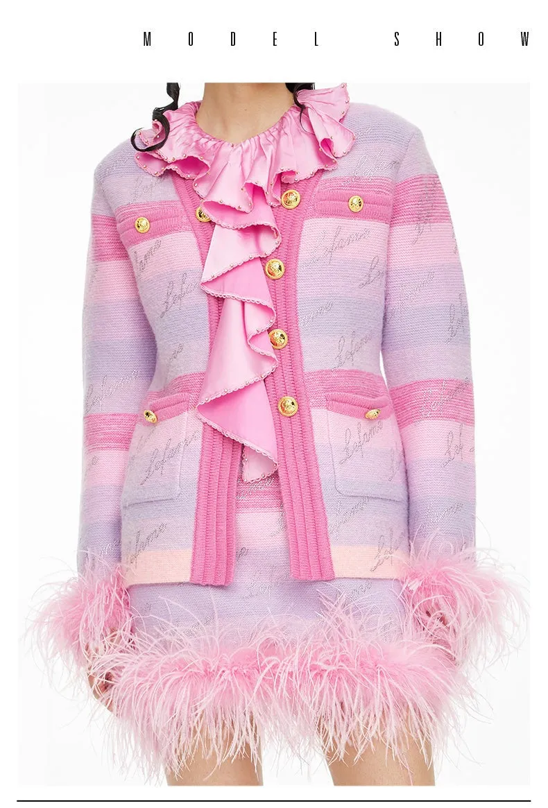 FAME luxury Winter pastel gradient striped diamond embellished-knit cardigan - Fimmia